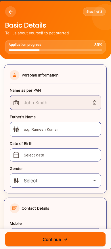 MyInstaCash app — basic details application form
