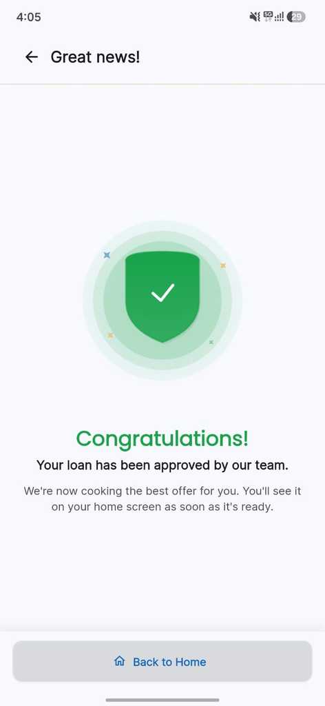 MyInstaCash app — loan approved confirmation