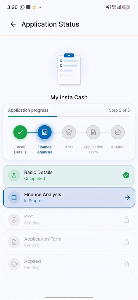 MyInstaCash app — application status and KYC verification