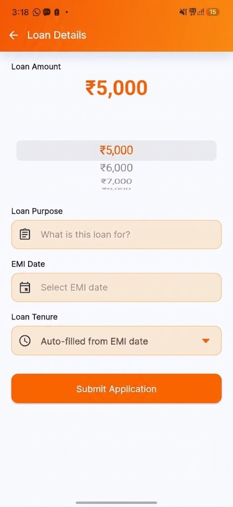 MyInstaCash app — choose loan amount and submit application